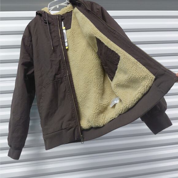 Lee Workwear Bomber Jacket Mens Medium Brown Sherpa Lined Hooded Coat Outdoor - Picture 8 of 14